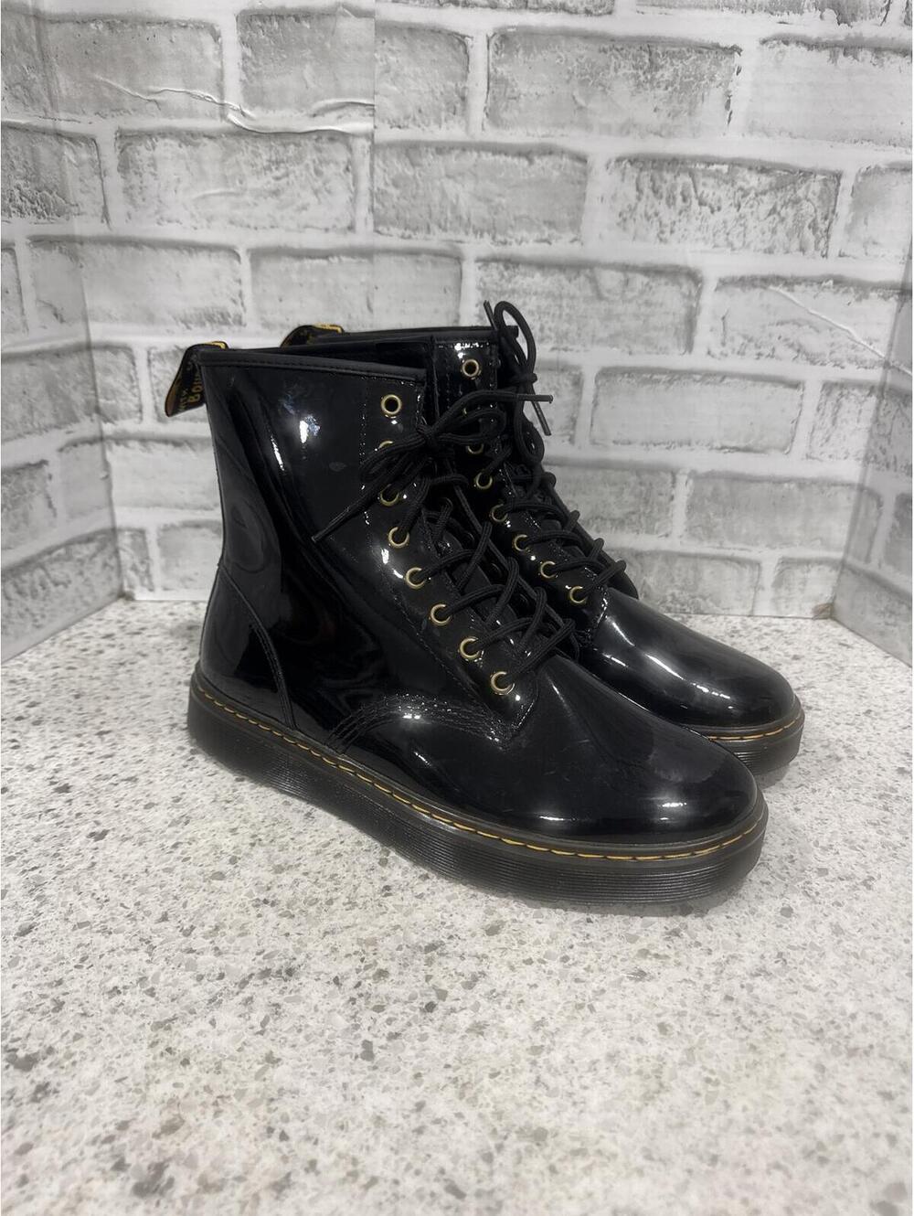 Dr. Martens Black Patent Leather Zavala Lace-Up Boots, NWOT